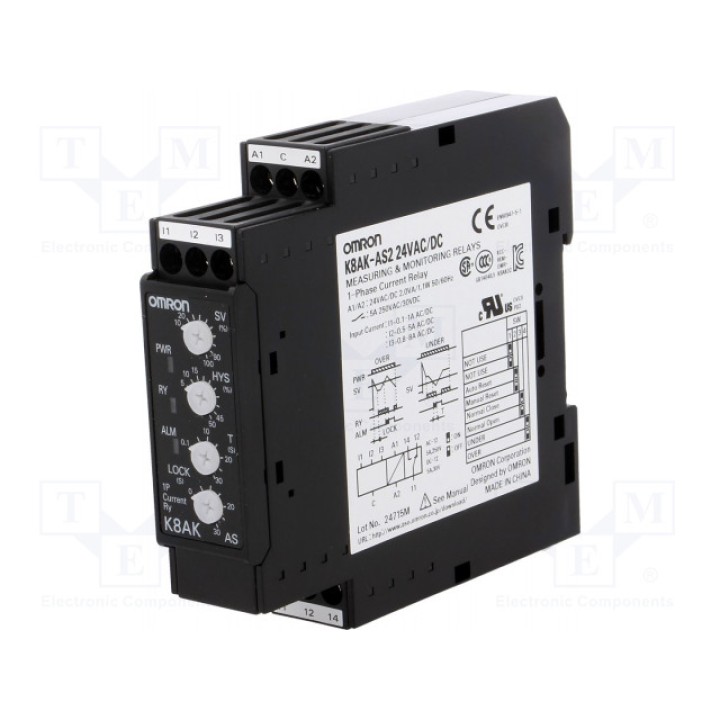 Реле контроля тока ac, ток dc OMRON K8AK-AS2 24VACDC (K8AK-AS2-24)