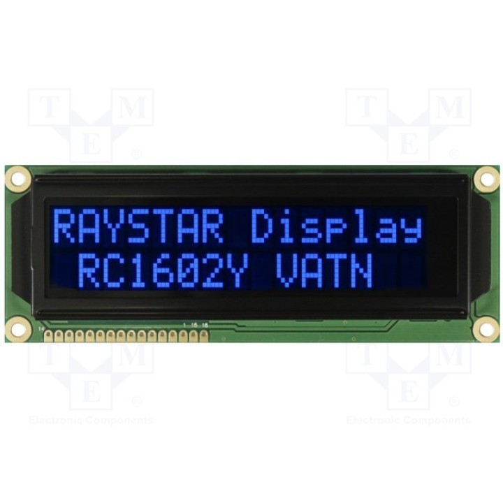 Дисплей LCD алфавитно-цифровой RAYSTAR OPTRONICS RC1602Y-LLB-JWVE (RC1602Y-LLB-JWVE)