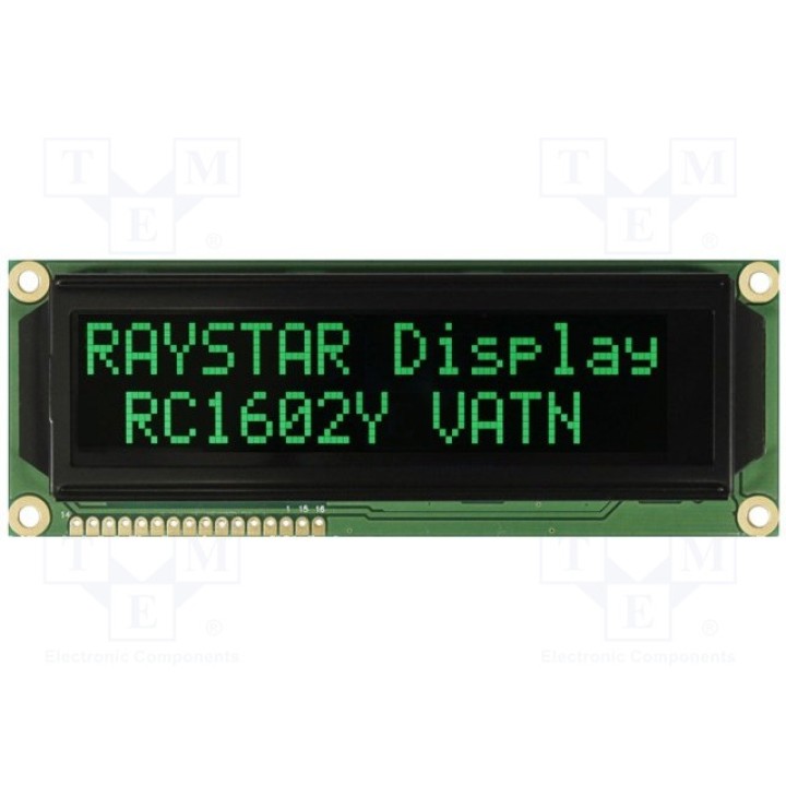 Дисплей LCD алфавитно-цифровой RAYSTAR OPTRONICS RC1602Y-LLG-JWVE (RC1602Y-LLG-JWVE)