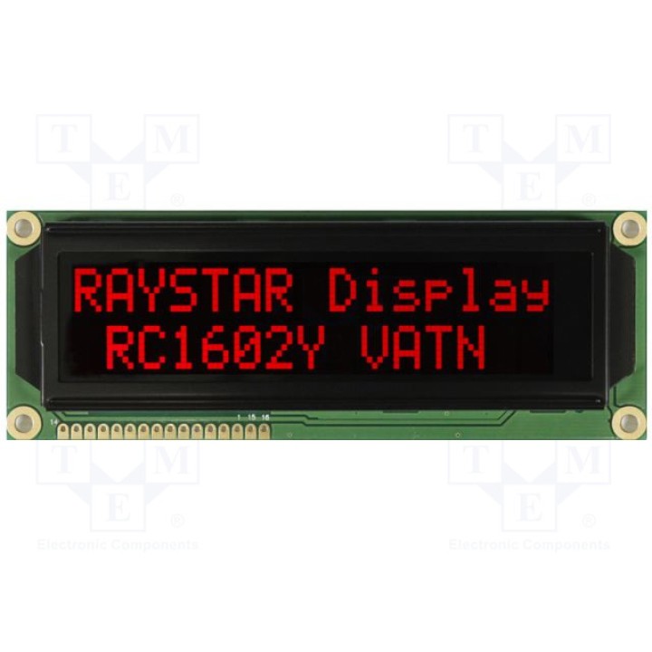 Дисплей lcd алфавитно-цифровой RAYSTAR OPTRONICS RC1602Y-LLR-JWVE (RC1602Y-LLR-JWVE)