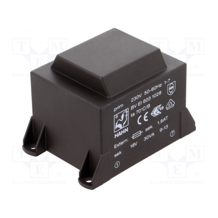 Трансформатор залитый 30ВА 230ВAC HAHN BV EI 603 1028 (BVEI6031028)