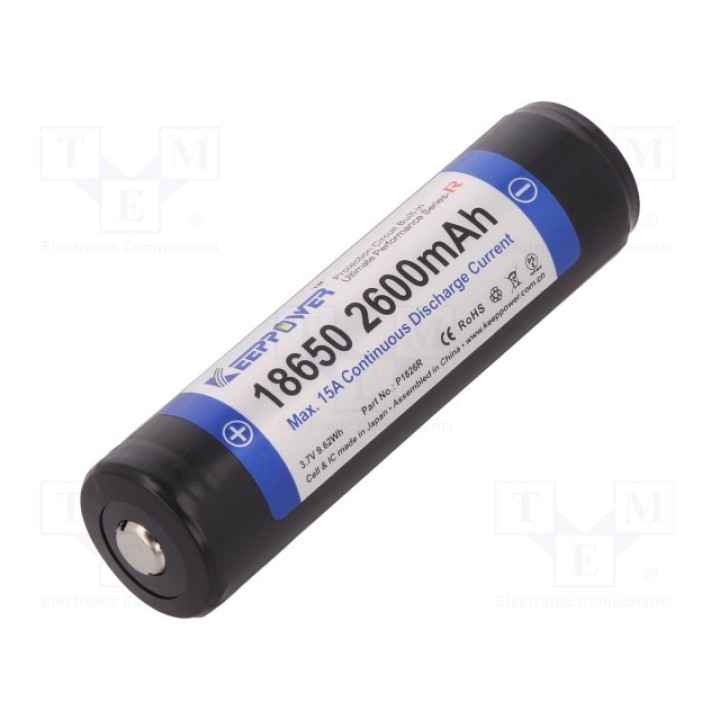 Li-Ion аккумулятор KEEPPOWER ACCU-18650-15A2.6P(ICR18650-260PCM-R 2600MAH PROTECTED)