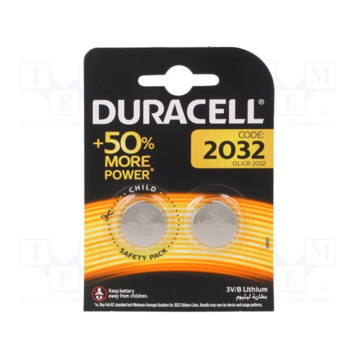 Батарея литиевая DURACELL DR2032 B2 (BAT-CR2032-DR-B2)