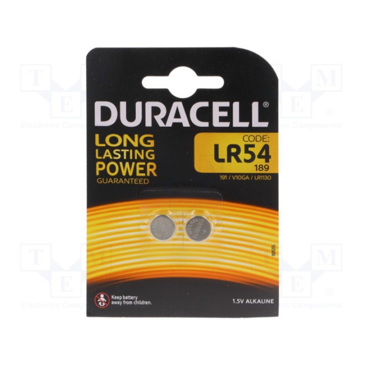 Батарея щелочная DURACELL LR54 189 V10GA LR1130 (BAT-LR54-DR-B2)