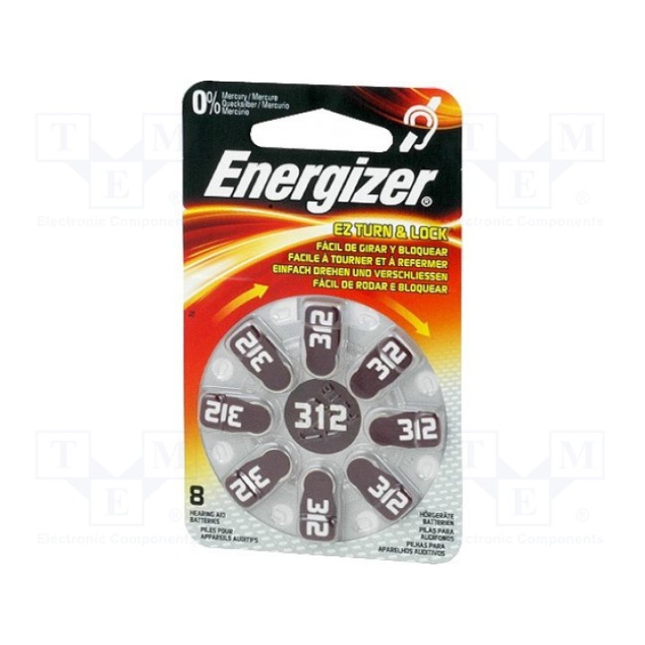 Батарея цинк-воздушная (ZnO2) ENERGIZER AC312 (BAT-EG312-8)