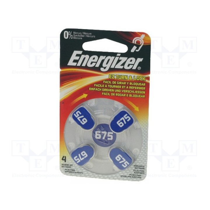 Батарея цинк-воздушная (ZnO2) ENERGIZER AC675 (BAT-EG675-4)