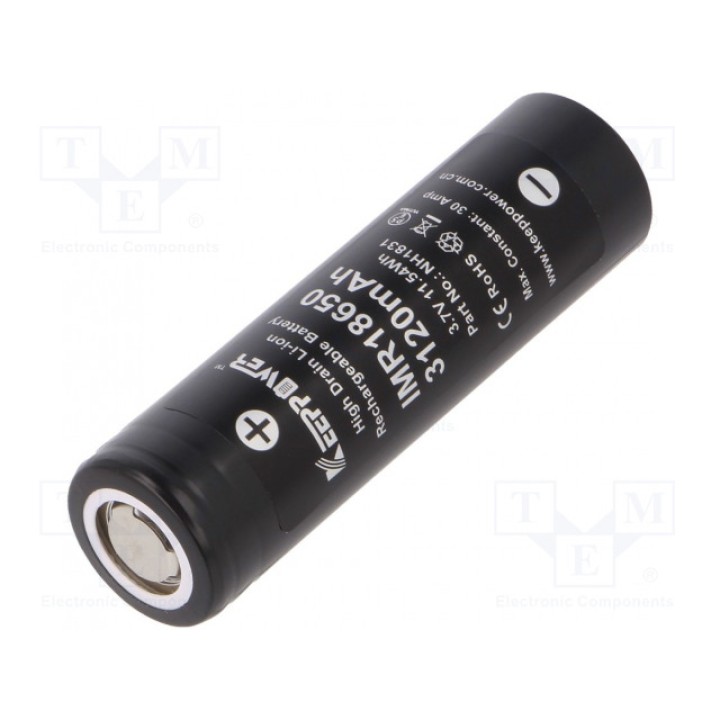 Аккум Li-Ion 18650,MR18650 KEEPPOWER IMR18650 3120MAH LI-ION 3,7V HIGH DRAIN (IMR18650-30A-3.1AH)