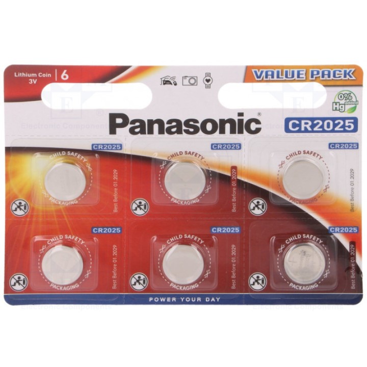 Батарея литиевая PANASONIC 5410853043829 (BAT-CR2025-P-B6)