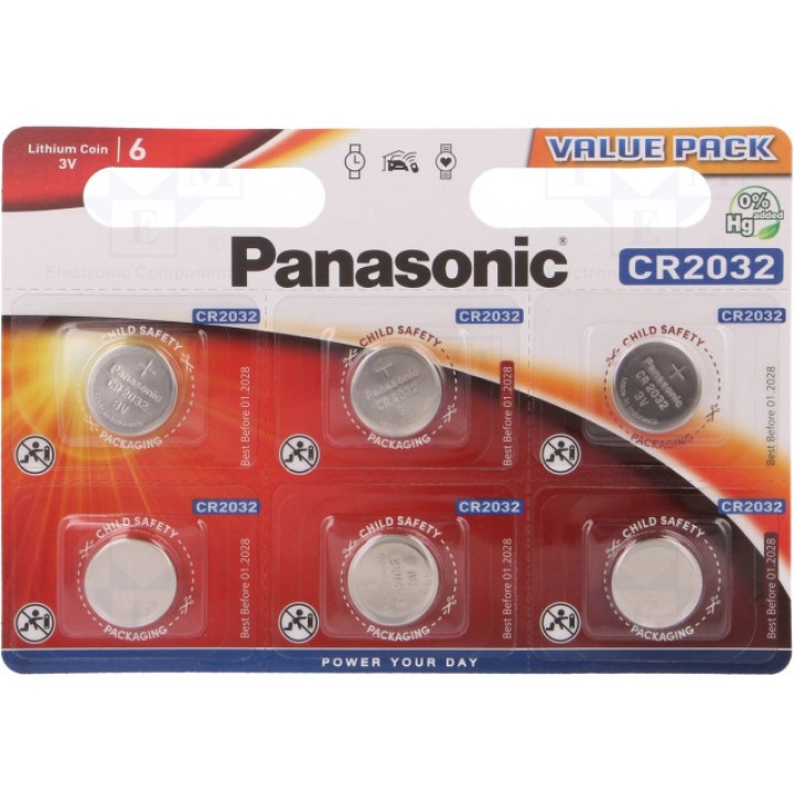 Батарея литиевая PANASONIC 5410853043836 (BAT-CR2032-P-B6)