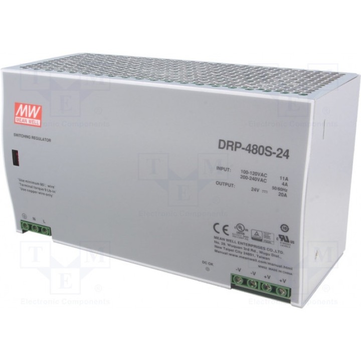 Блок питания импульсный 480Вт MEAN WELL DRP-480S-24 (DRP-480S-24)