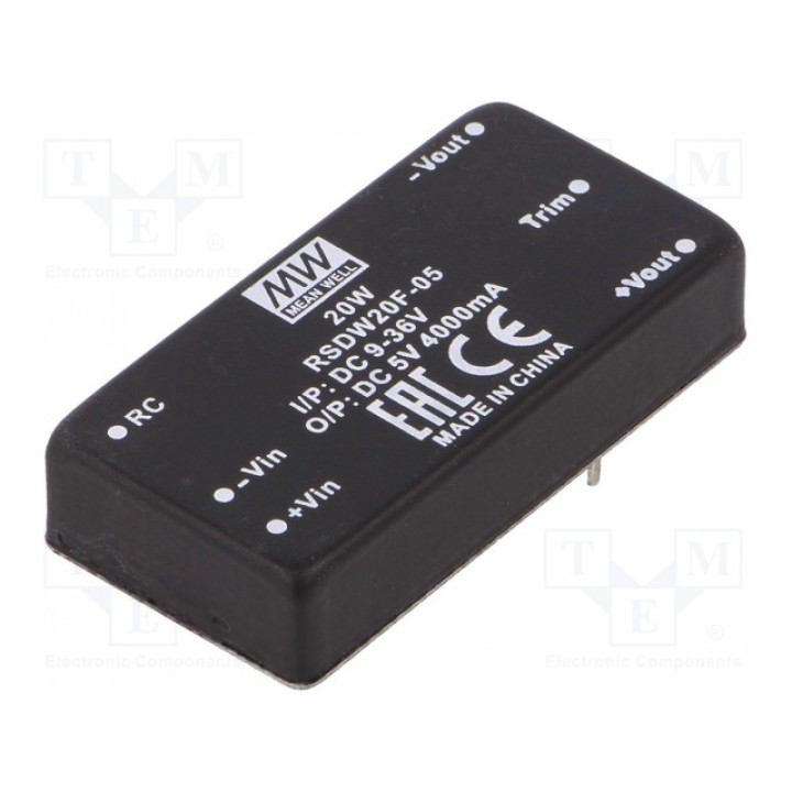 Преобразователь DC/DC 20Вт MEAN WELL RSDW20F-05 (RSDW20F-05)