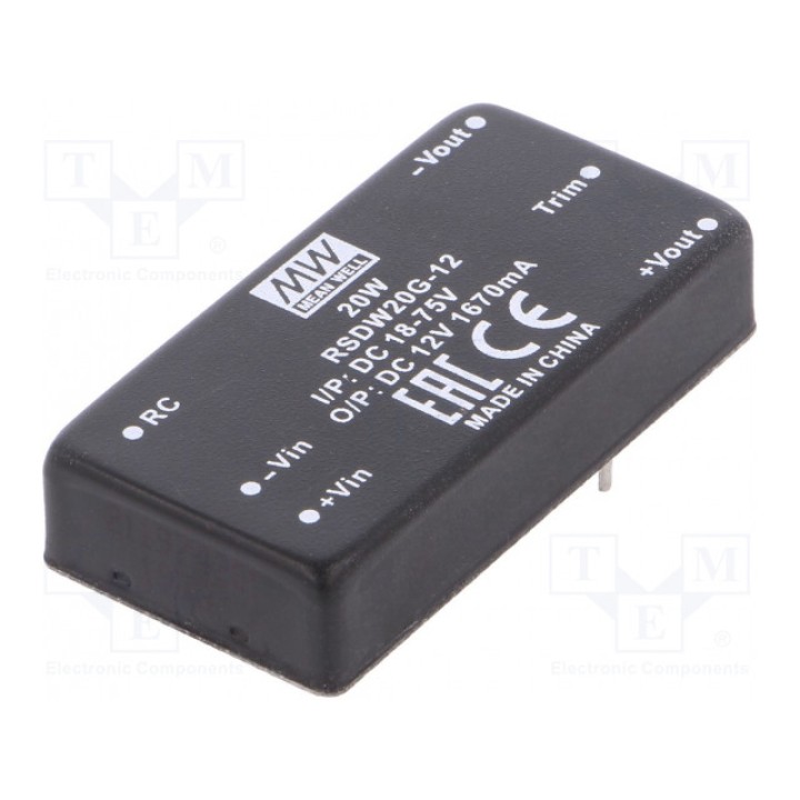 Преобразователь DC/DC 20Вт MEAN WELL RSDW20G-12 (RSDW20G-12)