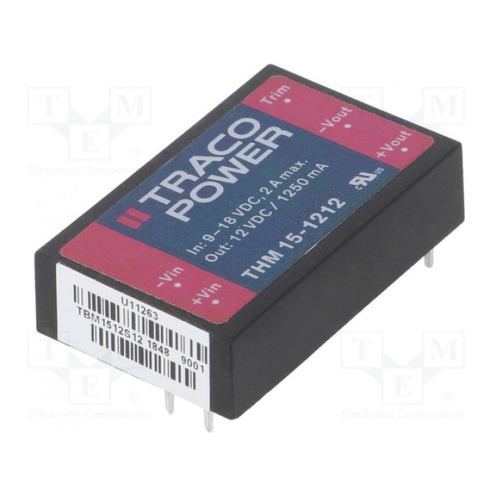 Преобразователь DC/DC 15Вт TRACO POWER THM 15-1212 (THM15-1212)