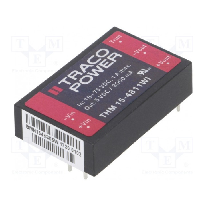 Преобразователь DC/DC 15Вт TRACO POWER THM 15-4811WI (THM15-4811WI)