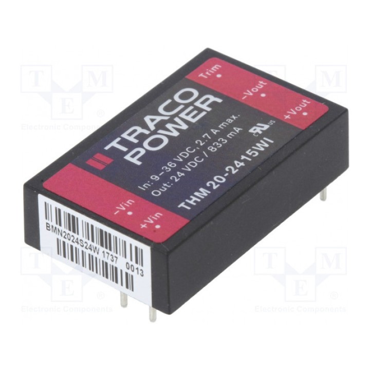 Преобразователь DC/DC 20Вт TRACO POWER THM 20-2415WI (THM20-2415WI)