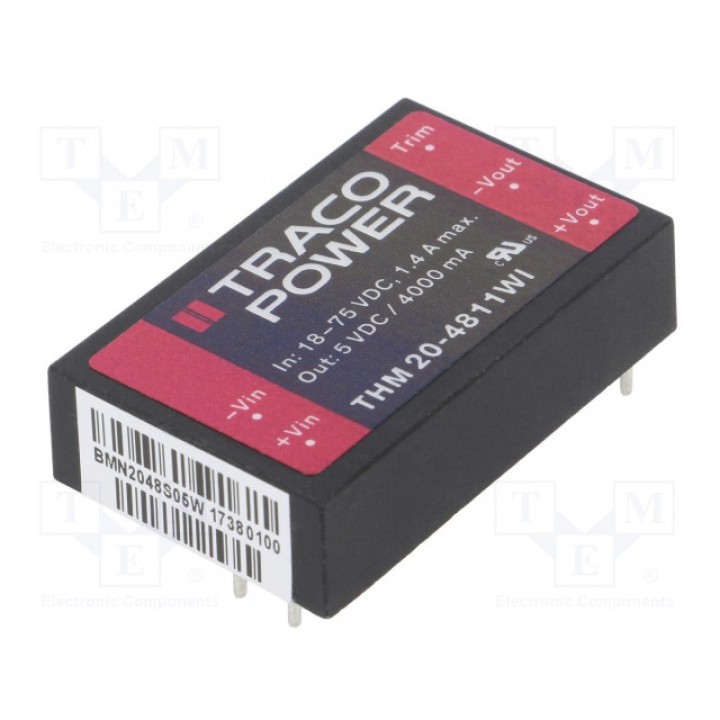 Преобразователь DC/DC 20Вт TRACO POWER THM 20-4811WI (THM20-4811WI)