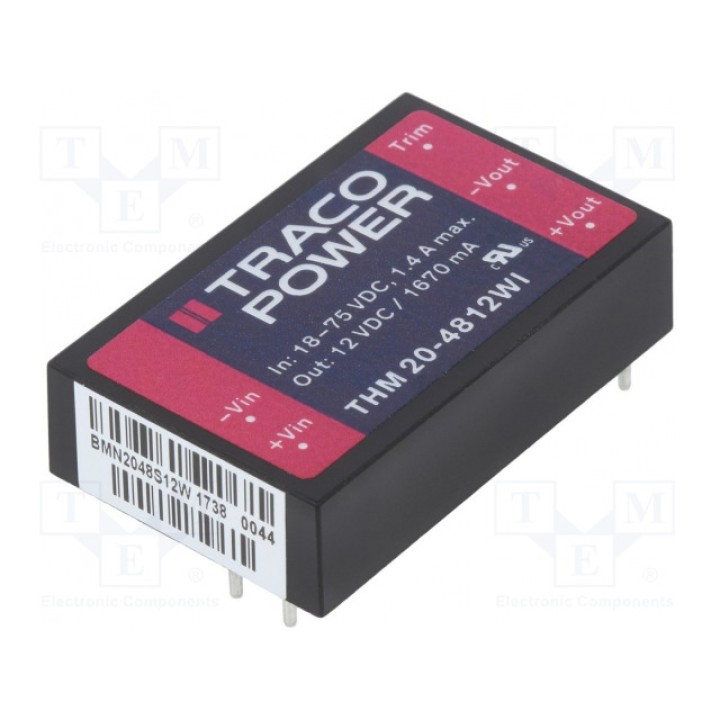 Преобразователь DC/DC 20Вт TRACO POWER THM 20-4812WI (THM20-4812WI)