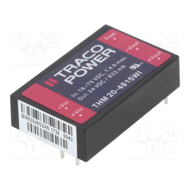 Преобразователь DC/DC 20Вт TRACO POWER THM 20-4815WI (THM20-4815WI)