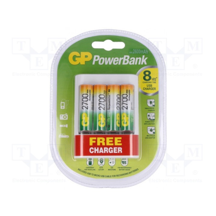 Зарядные устройства для аккумуляторов GP GP U411+ 4 X R6 2600MAH (GP-U411-4X2600)