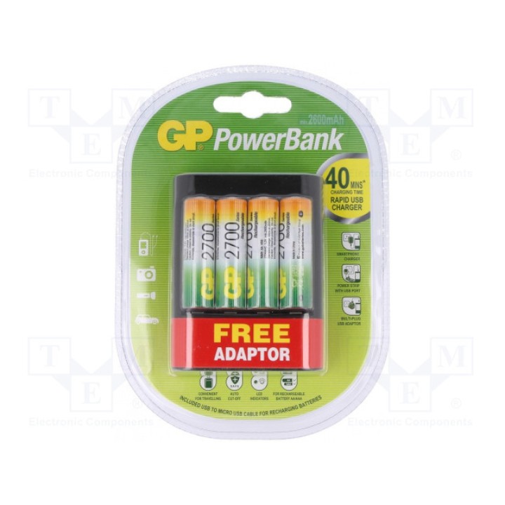 Зарядные устройства для аккумуляторов GP GP U421+ 4 X R6 2600MAH (GP-U421-4X2600)