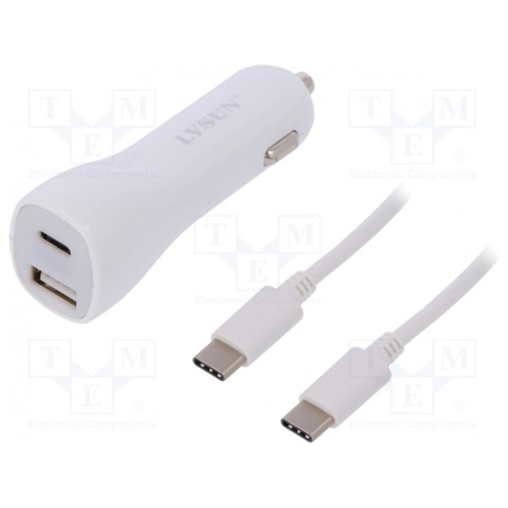 Зарядустр USB Вых USB,USB C LVSUN LS-CR45-PD WHITE (LS-CR45-PD-WH)