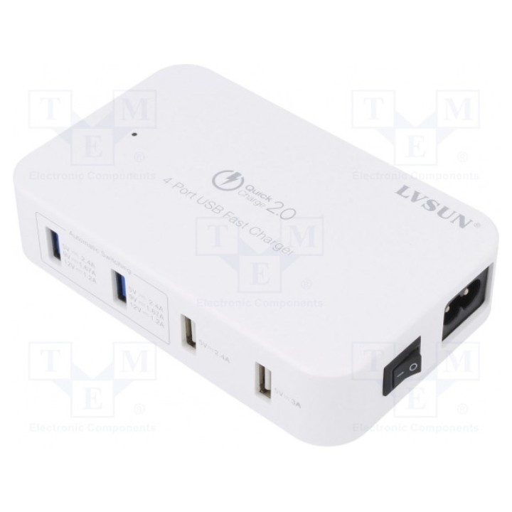 Зарядустр USB Uпит 100-240ВAC LVSUN LS-Q4U WHITE (LS-Q4U-WH)