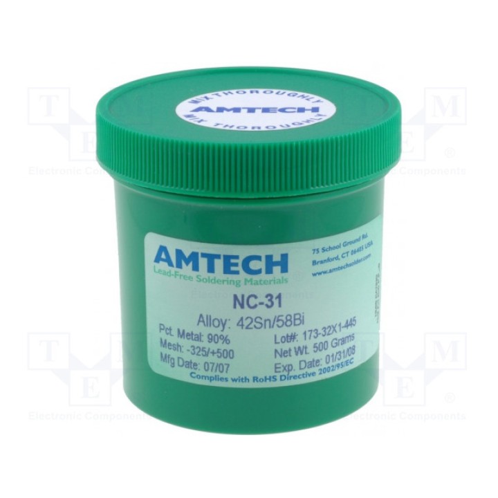 Паста Sn42Bi58 не содержит свинца AMTECH NC-31 (ASNBIN-500)