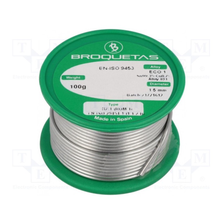 Проволочный припой BROQUETAS ECO1 B2.1 1,5MM 100GR (ECO1-15-01H)