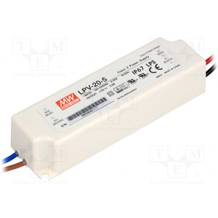 Блок питания импульсный LED 15Вт 5ВDC MEAN WELL LPV-20-5 (LPV-20-5)