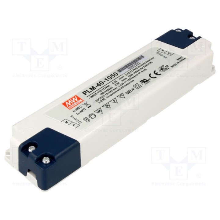Блок питания импульсный LED 39,9Вт MEAN WELL PLM-40-1050 (PLM-40-1050)