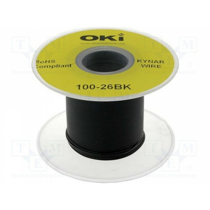Провод однопров OFC 26AWG OK INDUSTRIES R26BLACK-0100 (KYNAR26AWG100MB)