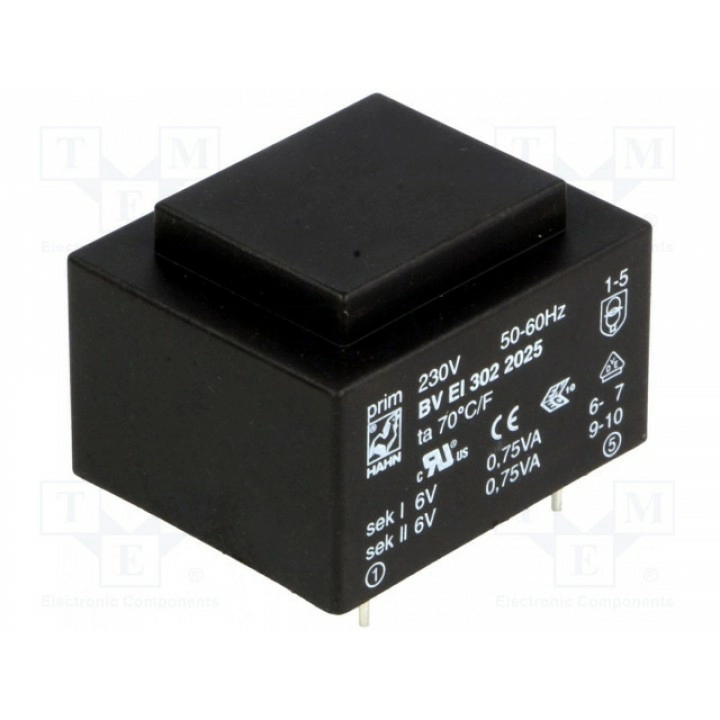 Трансформатор залитый 15ВА 230ВAC 6В HAHN BV EI 302 2025 (BVEI3022025)