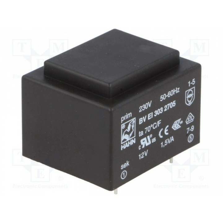 Трансформатор залитый 15ВА 230ВAC HAHN BV EI 303 2705 (BVEI3032705)