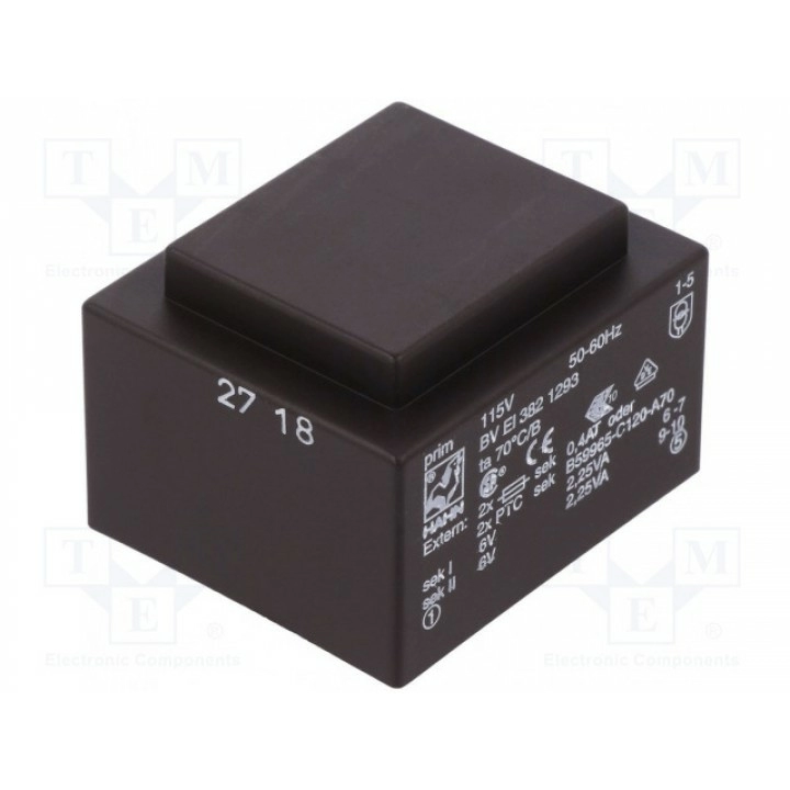 Трансформатор залитый 45ВА 115ВAC 6В HAHN BV EI 382 1293 (BVEI3821293)