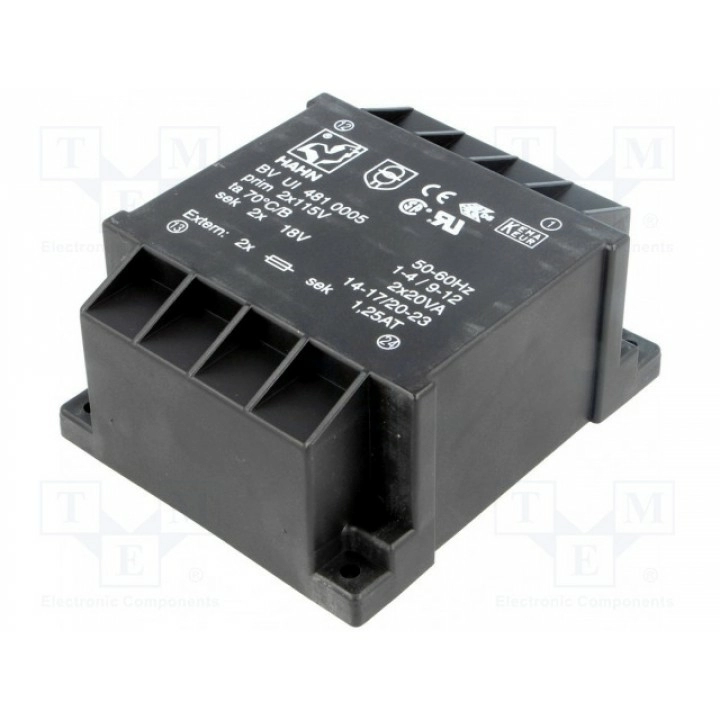 Трансформатор залитый 40ВА 115/115ВAC HAHN BV UI 481 0005 (BVUI4810005)