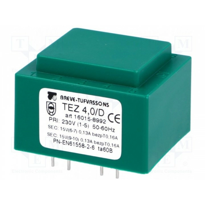 Трансформатор залитый 4ВА 230ВAC BREVE TUFVASSONS TEZ4D23015-15V (TEZ4-D-15-15V)