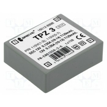 Трансформатор сетевой 3ВА 115ВAC BREVE TUFVASSONS TPZ3-2X12V