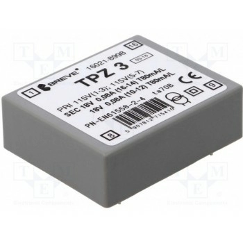 Трансформатор сетевой 3ВА 115ВAC BREVE TUFVASSONS TPZ3-2X18V