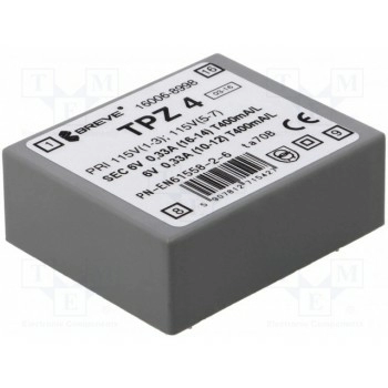 Трансформатор сетевой 4ВА 115ВAC BREVE TUFVASSONS TPZ4-2X6V