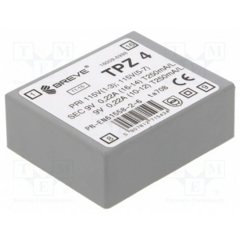Трансформатор сетевой 4ВА 115ВAC BREVE TUFVASSONS TPZ4-2X9V