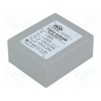 Трансформатор залитый 6ВА 230ВAC 12В INDEL TSPZ6-2X12V