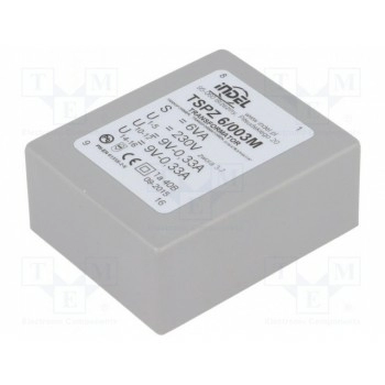 Трансформатор залитый 6ВА 230ВAC 9В 9В INDEL TSPZ6-2X9V