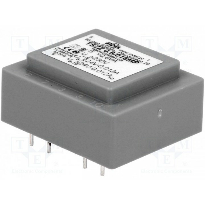 Трансформатор залитый 06ВА 230ВAC INDEL TSZZ0.6016MP (TSZZ0.5-2X24V)