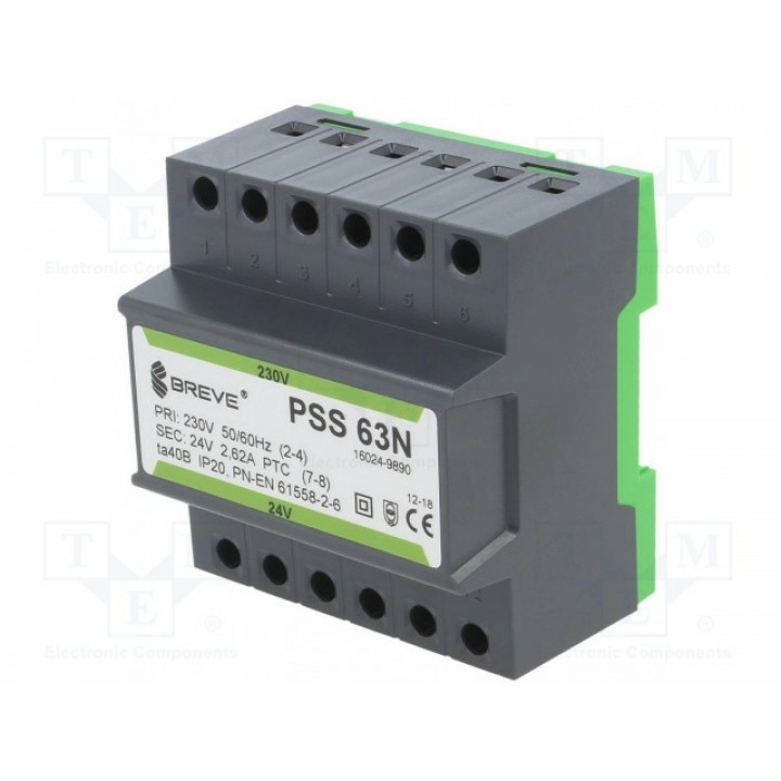 Трансформатор разделительный 63ВА BREVE TUFVASSONS PSS63N23024V (PSS63N-230-24V)