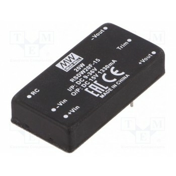 Преобразователь DC/DC 20Вт MEAN WELL RSDW20F-15