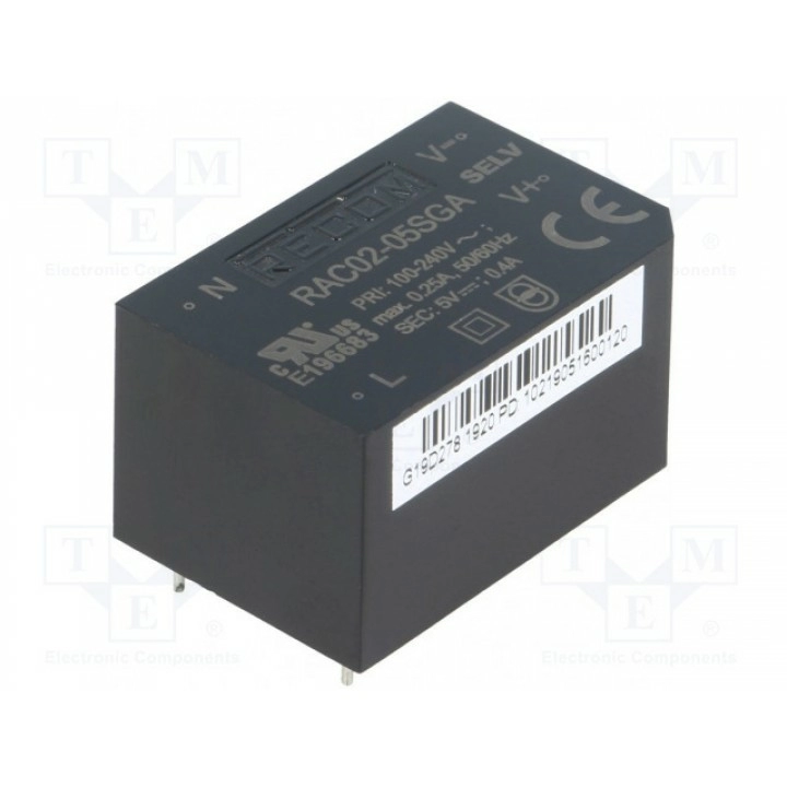 Преобразователь AC/DC 2Вт RECOM RAC02-05SGA (RAC02-05SGA)