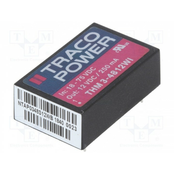 Преобразователь DC/DC 3Вт TRACO POWER THM 3-4812WI (THM3-4812WI)