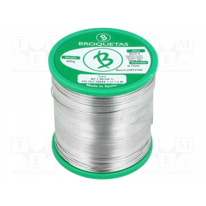 Проволочный припой BROQUETAS ECO3 B2.1 0,7MM 500GR (ECO3-07-05H)