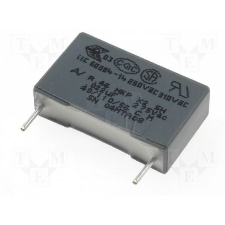 Конденсатор полипропиленовый Х2 KEMET R46KI22200001M (MKPX2-22NR15)