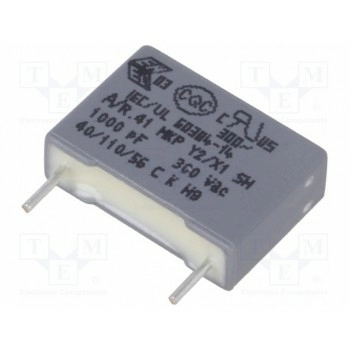 Конденсатор полипропиленовый Y2 1нФ KEMET R413F1100JH00M
